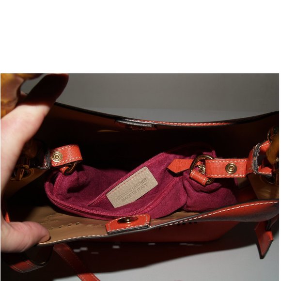 Orange Shoulder Strap Bag with Bamboo Handle - Made in Italy - Picture 10 of 11